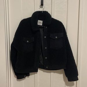 Black sherpa and denim zara jacket